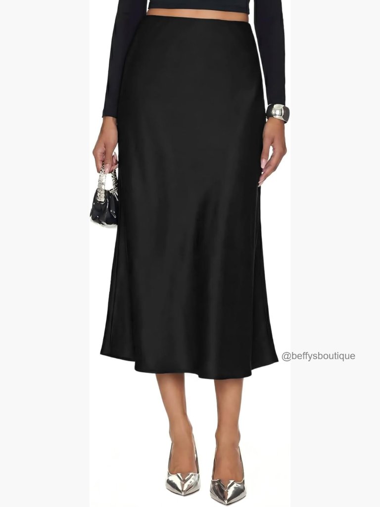 Silk Satin Midi Skirt Elastic High Waist A-Line Leopard Print Long